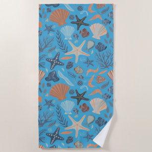 Serviette De Plage Bleu de coquille d'aquarelle