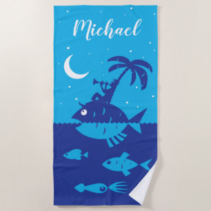 Serviette De Plage Bleu de mer Poissons nautiques Tropical Island Bea