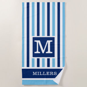 Serviette De Plage Bleu Et Blanc Bande De Cabane Nom De Famille Monog