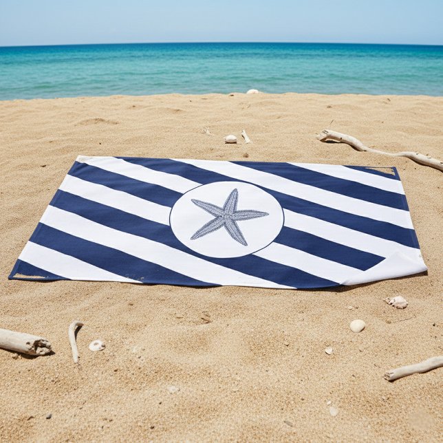 Serviette De Plage Bleu et blanc de la marine marine (Créateur téléchargé)