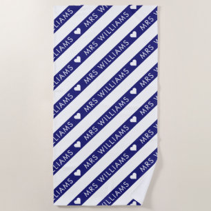 Serviette De Plage Bleu et blanc Motif rayé Mme Bride Mariage