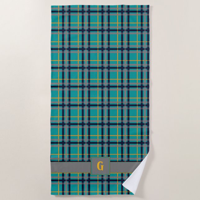 Serviette de plage bleu et orange Plaid (Devant)