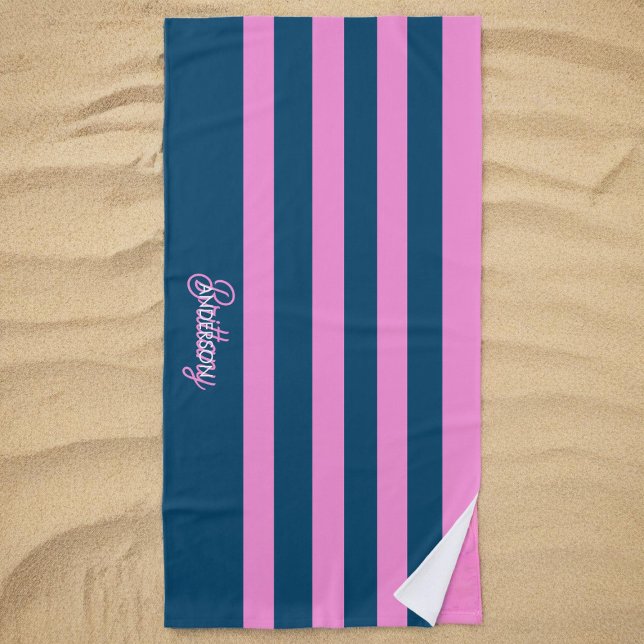 Serviette De Plage Bleu et rose Motif  personnalisé (Créateur téléchargé)