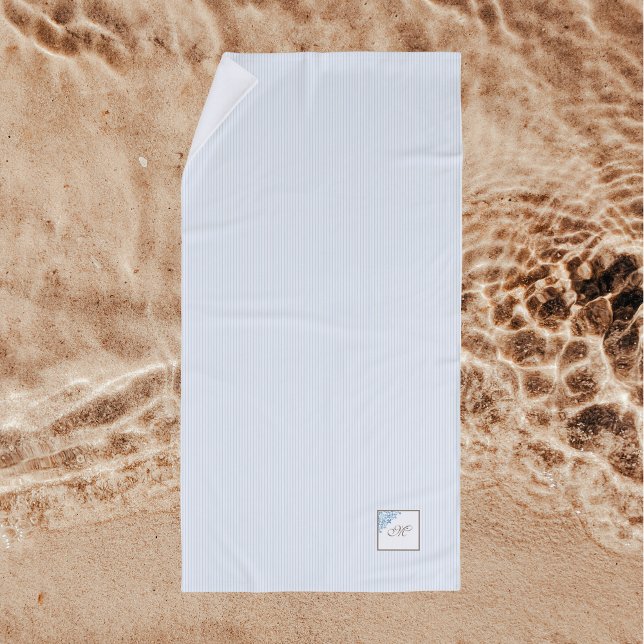 Serviette De Plage Bleu français Fleur de Lis Script Monogramme (Créateur téléchargé)