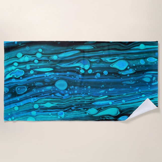 Serviette De Plage Bleu gouttes acrylique pourrissant Abstrait Fluid  (Devant)