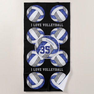 Serviette De Plage bleu gris couleurs de l'équipe J'aime volleyball g