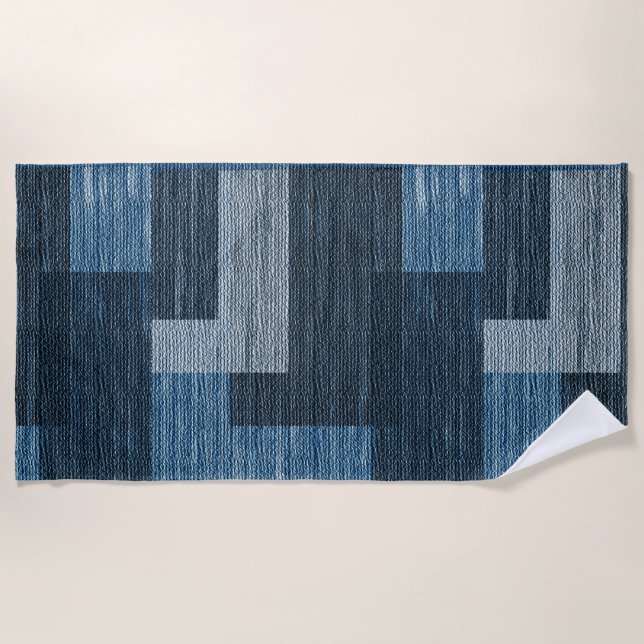 Serviette De Plage Bleu Jean patch Work Faux Burlap (Devant)