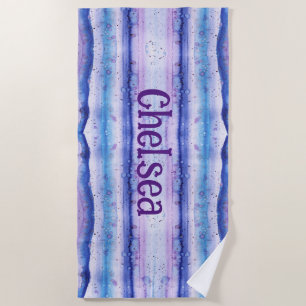 Serviette De Plage Bleu Lavande Aquarelle Blanche Flux Monogrammes