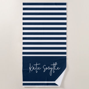 Serviette De Plage Bleu marine Bleue Bleue Bleue Bleue Bleu Stripes N