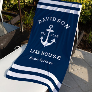 Serviette De Plage Bleu marine Custom Family Lac House