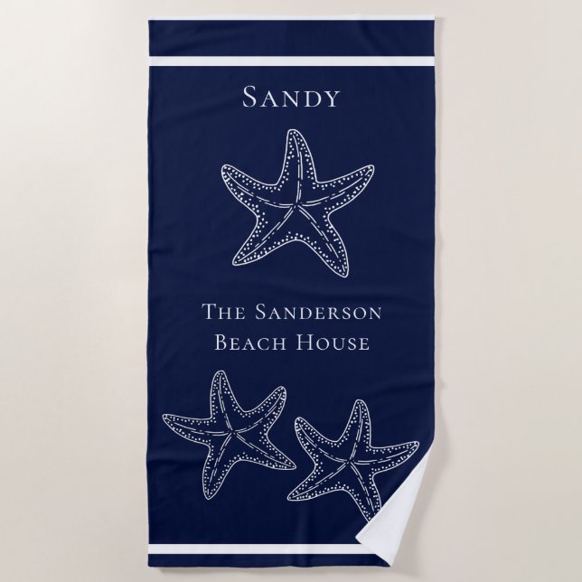 Serviette De Plage Bleu marine marine bleu Starfish Plage T (Devant)