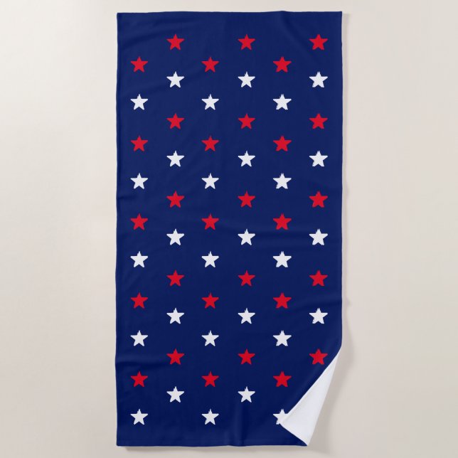 Serviette De Plage bleu marine rouge étoiles patriotique américain (Devant)