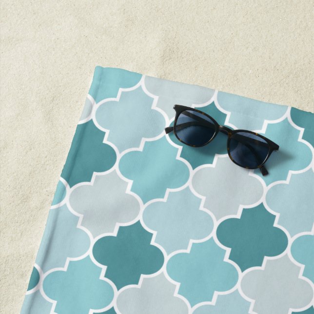 Serviette De Plage Bleu Marocain Trellis, Lattes, Quatrefoil (En situation)