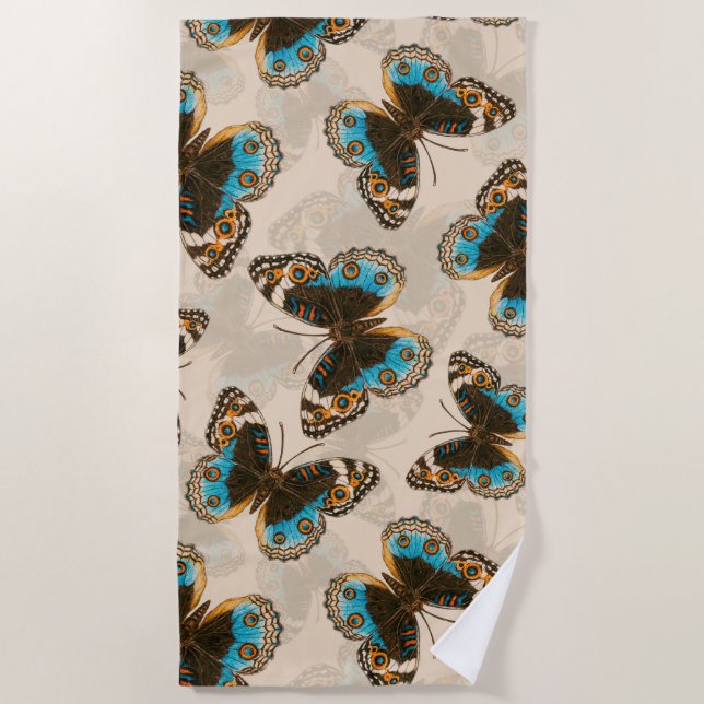 Serviette De Plage Bleu motif papillon Pansy sur blanc (Devant)