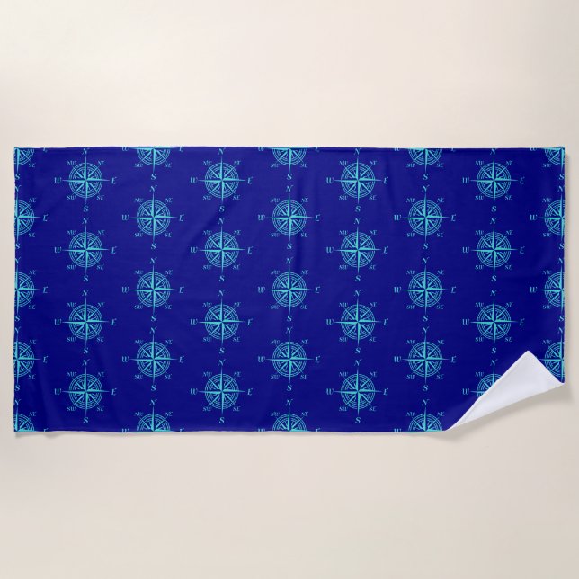 Serviette De Plage Bleu Nautique (Devant)