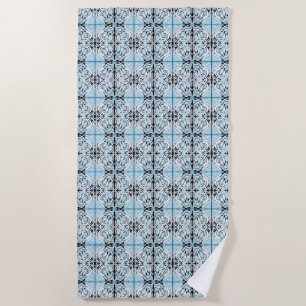 Serviette De Plage Bleu Noir Blanc Abstrait à motifs répétés Bouclé
