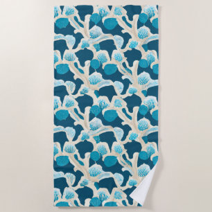 Serviette De Plage Bleu Océan Abstrait   Motif côtier