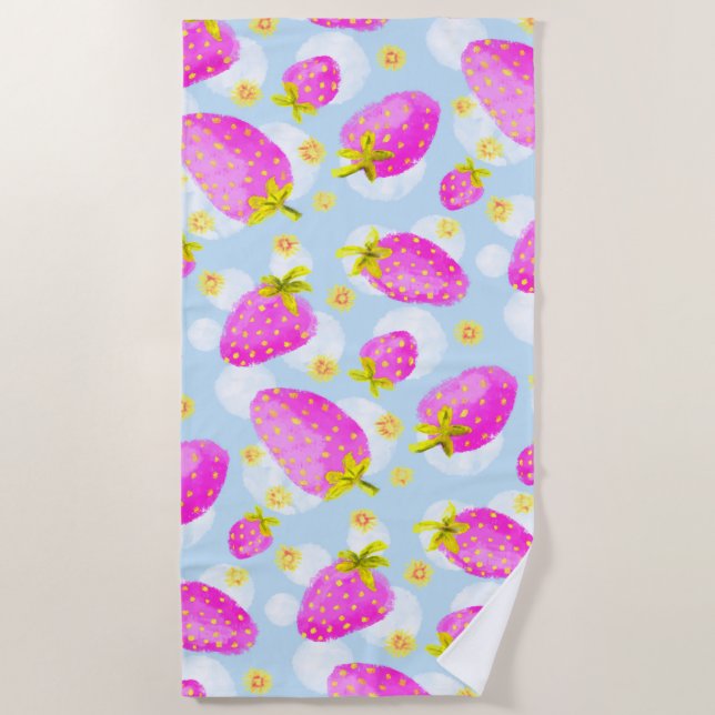 Serviette de plage bleu pastel Sweet Strawberry Fi (Devant)