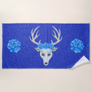 Serviette De Plage Bleu Rose de la tête de cerf blanc