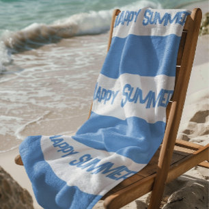 Serviette De Plage Bleu tendance à rayures blanches Bon été ! 
