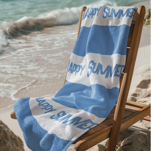 Serviette De Plage Bleu tendance à rayures blanches Bon été !  (Summertime is the best time!)