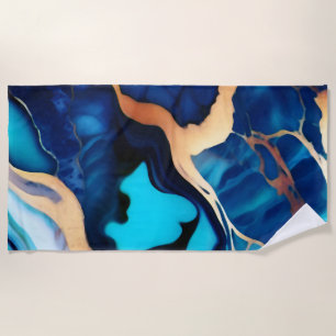 Serviette De Plage Bleu tendance en or faux marbre