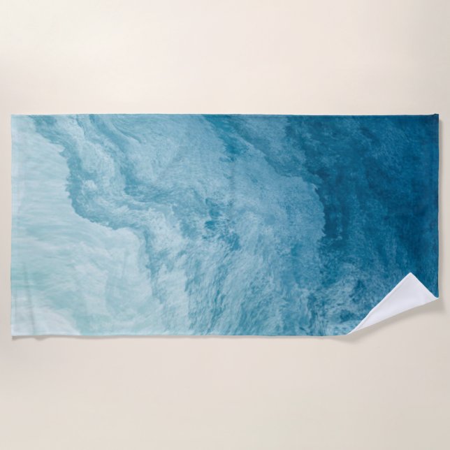 Serviette De Plage Bleu Tranquille Océan Vagues Nature Art Abstrait (Devant)
