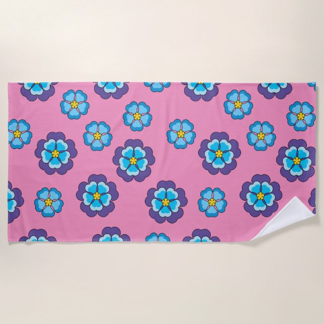 Serviette De Plage Bleu Violet rose motif floral (Devant)