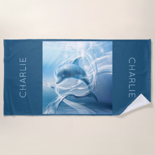 Serviette de plage bleue nommée faite sur commande