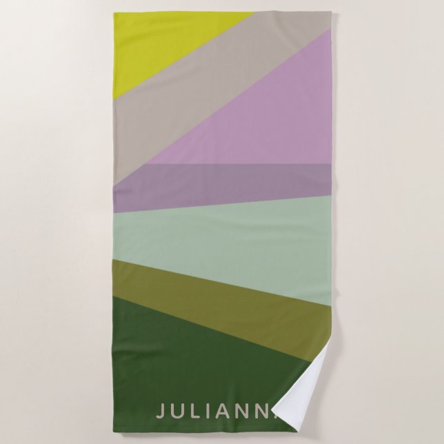 Serviette De Plage Bloc de couleur géométrique Lilac Green Personnali (Devant)