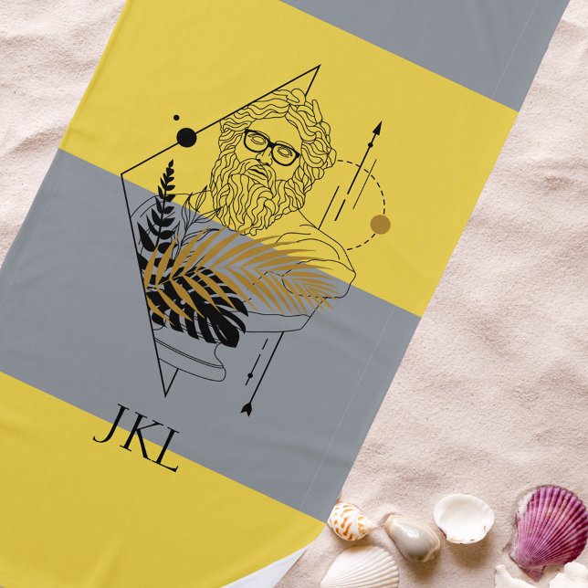 Serviette De Plage Bloc de couleur monogramme Dieu olympique Hipster (Créateur téléchargé)