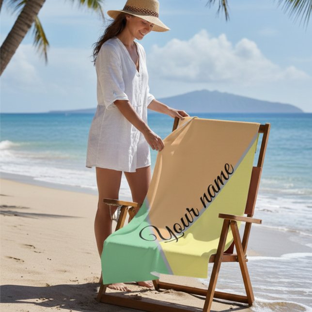 Serviette De Plage bloc de couleur pastel jaune orange vert motif (Créateur téléchargé)