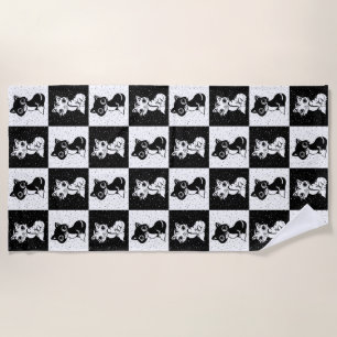 Serviette De Plage Bloc de monogramme noir blanc pour chat