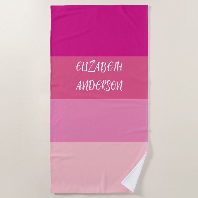 Serviette De Plage Blocage de couleur rose, bande horizontale (Devant)