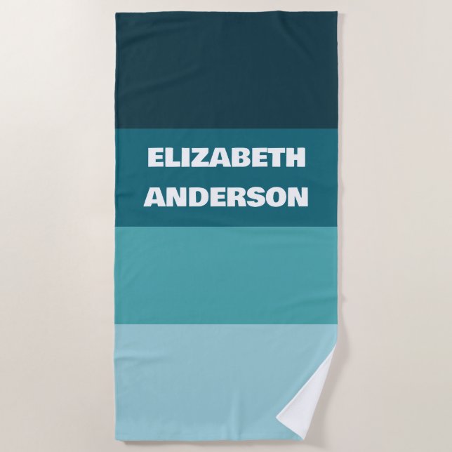 Serviette De Plage Blocage de couleur Turquoise Bande horizontale (Devant)