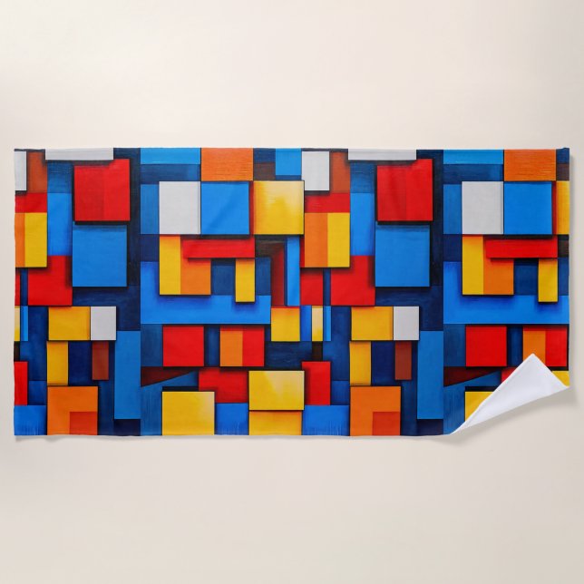 Serviette De Plage Blocs abstraits colorés (Devant)
