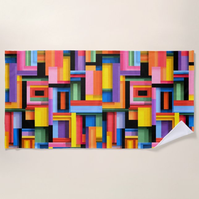 Serviette De Plage Blocs de couleur géométriques vibrants (Devant)