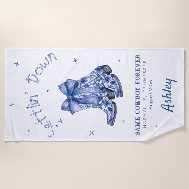 Serviette De Plage Blue Chinoiserie Settlin Down Bachelorette Party (Devant)