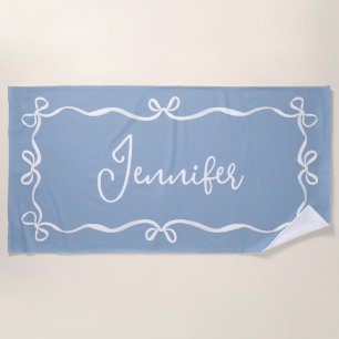 Serviette De Plage Blue Coquette Bows Beach Serviette, Nom Personnali