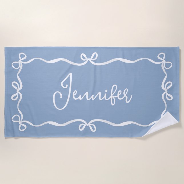 Serviette De Plage Blue Coquette Bows Beach Serviette, Nom Personnali (Devant)