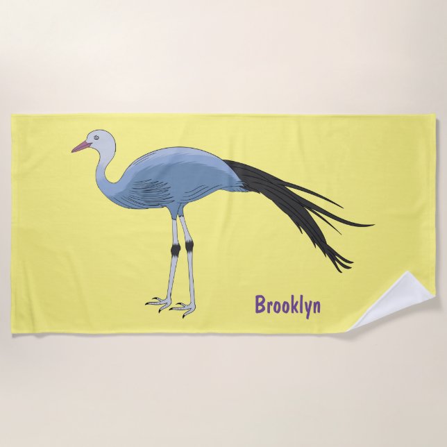 Serviette De Plage Blue crane bird cartoon illustration  (Devant)