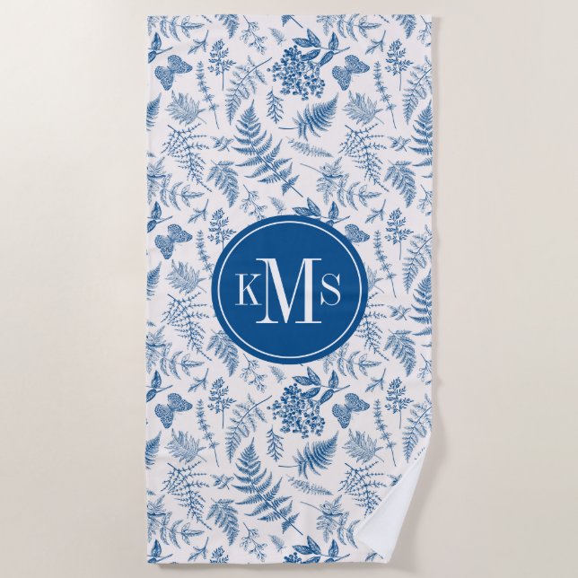 Serviette De Plage Blue Garden Butterfly & Floral Garden Motif (Devant)