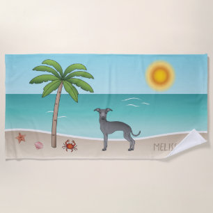 Serviette De Plage Blue Italian Greyhound À Tropical Summer Beach -