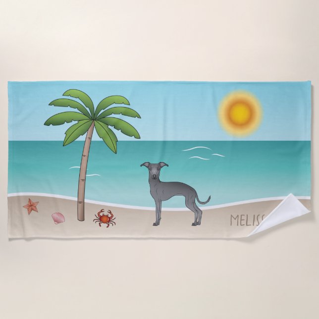 Serviette De Plage Blue Italian Greyhound À Tropical Summer Beach - (Devant)
