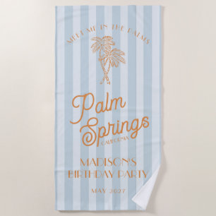 Serviette De Plage Blue Palm Spring Pastel Beach Fête d'anniversaire