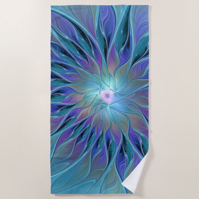 Serviette De Plage Blue Purple Flower Dream Abstrait Fractal Art (Devant)