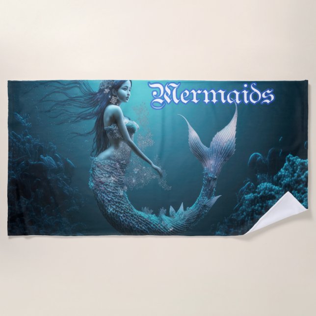 Serviette De Plage Blue Swimming Mermaid (Devant)