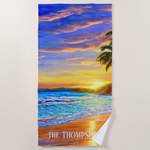 Serviette De Plage Blue Turquoise Ocean Sunset