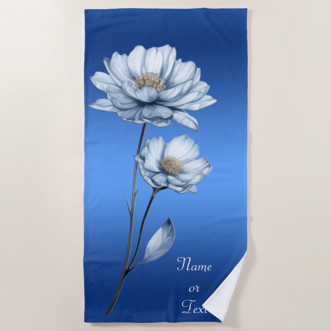 Serviette De Plage Blue Watercolor Flowers Beach Towel (Devant)