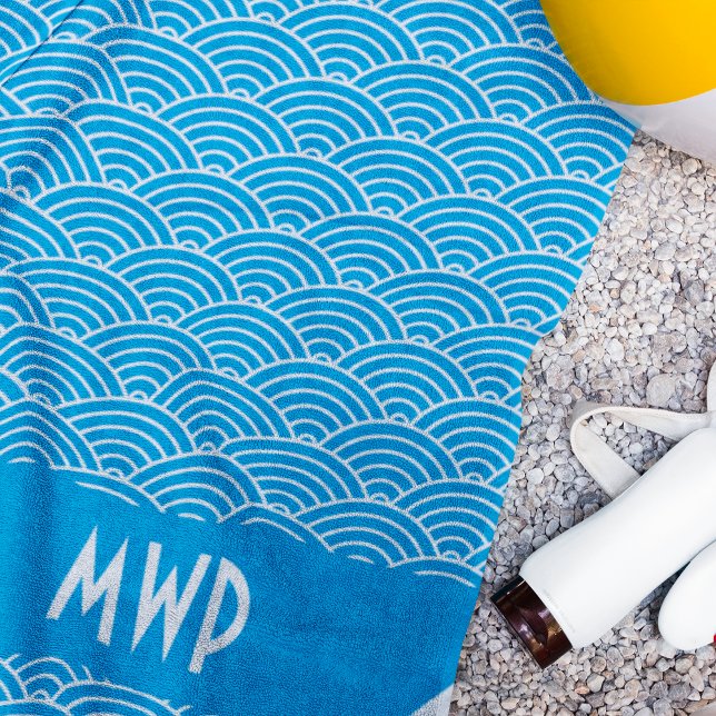Serviette De Plage Blue Wave Motif Monogram Beach Towel (Créateur téléchargé)
